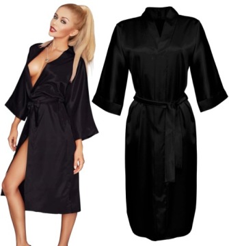 DKaren 115 satynowy SZLAFROK - PODOMKA *L* czerń