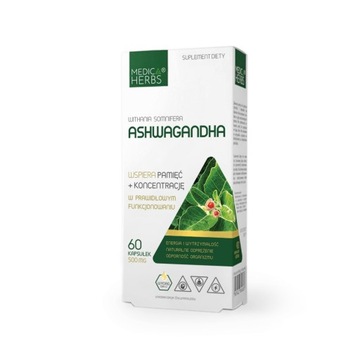 MEDICA HERBS Korzeń Ashwagandha 2500mg MOC 5:1 POTENCJA DOBRY SEN SERCE