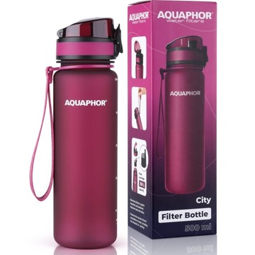 Bidon, butelka filtrująca AQUAPHOR City 0,5l TRITAN + filtr wody, Bordowa