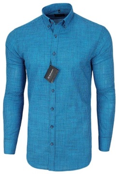 Koszula męska Di Selentino Niebieska Kratka CLASSIC FIT 100% Bawełna 38 / S