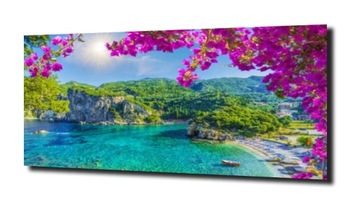 OBRAZ NA SZKLE PLAŻA WYSPA KWIATY 120X60