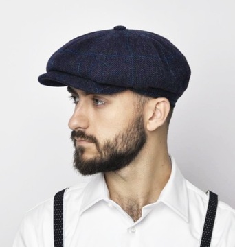 Elegancki kaszkiet męski SHELBY tweed granat 61