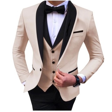 Blue Slit Mens Suits 3 Piece Black Shawl Lapel Cas