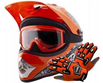 ZESTAW DZIĘCIĘCY NA CROSS BMX ENDURO QUAD KASK GOGLE RĘKAWICE S