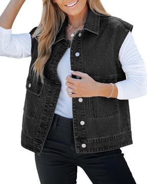 Damska dżinsowa kurtka oversize zapinana na guziki bez rękawów Fashion, S