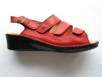 FINN COMFORT bardzo szerokie czerwone skórzane sandały ROZ.39,5 JAK NOWE