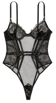 Haftowane body z lakierowanymi wstawkami Victoria's Secret czarne S