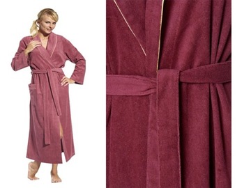 Szlafrok dla puszystej BAWEŁNA wiązany 4XL Bordo