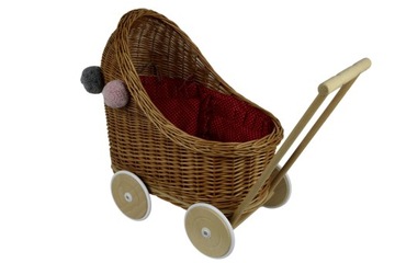 Коляска для куклы с подстилкой, ПЛЕТЕНЫЕ помпоны