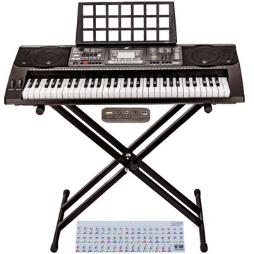 DUŻY ZESTAW KEYBOARD Podwójny STOJAK na ORGANY + PULPIT do NUT + NAKLEJKI