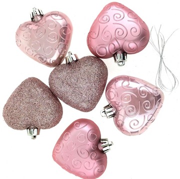 BOMBKI OZDOBY CHOINKOWE SERCE 7,5 cm PLASTIK kpl.6