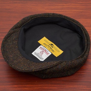 CZARNO ŻÓŁTY KASZKIET Z DASZKIEM SHLEBY Z HARRIS TWEED'U ELEGANCKI MĘSKI 58