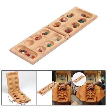 2 Set Classic Foldable Wooden Mancala Board Strategy Game Easy Store