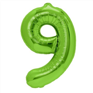 Balon foliowy cyfra 9 ZIELONY 100 cm urodziny
