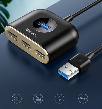 АДАПТЕР BASEUS HUB РАЗДЕЛИТЕЛЬ 3x КАБЕЛЬ USB 2.0/USB 3.0 КАБЕЛЬ USB 1 м