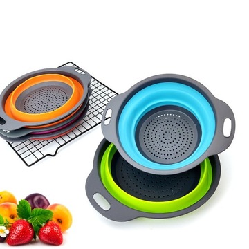 Durszlak Składane Sitko Silikonowe Ociekacz z Uchwytami Miska 20cm