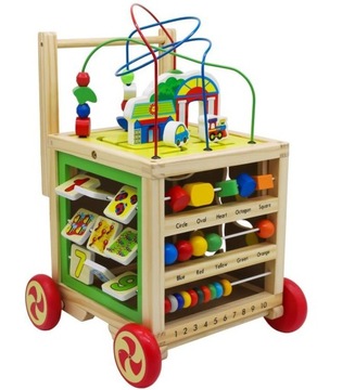 ДЕРЕВЯННЫЕ ХОДКИ PUSH ОБРАЗОВАТЕЛЬНЫЙ КУБ 6в1 часы-мула деревянные кубики