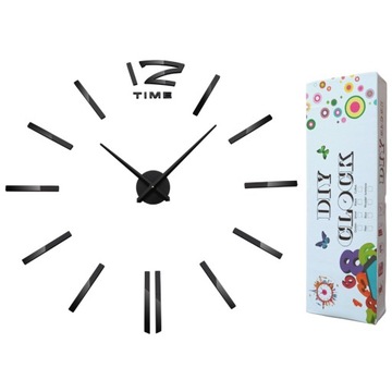ZEGAR ŚCIENNY DIY DUŻY NAKLEJANY NA ŚCIANĘ 3D CICHY LUSTRZANY 65-120 CM