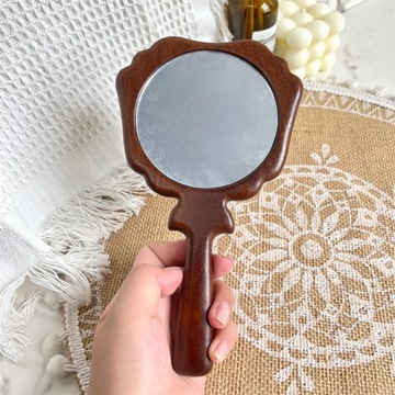 Компактное ручное зеркало для женщин с ручкой. Ручное деревянное зеркало