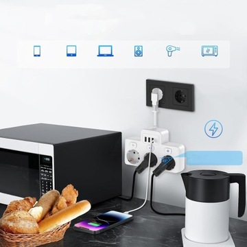 НАСТЕННЫЙ РАЗЪЕМ С ВЫКЛЮЧАТЕЛЯМИ, НЕСКОЛЬКО USB-РОЗЕТОК, 3 РОЗЕТКИ