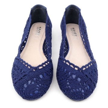 GRANATOWE BALERINY BUTY DAMSKIE BALERINY KORONKOWE
