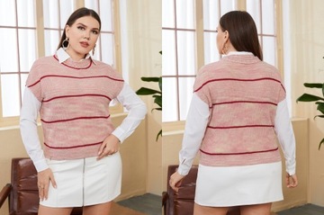 SHEIN Różowa dzianinowa kamizelka w paski XL