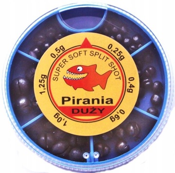 ŚRUT WĘDKARSKI W PUDEŁKU L 50gr. DUŻY PIRANIA.