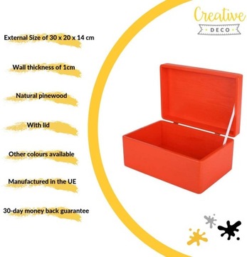 Красная деревянная коробка с крышкой, 30х20х14 см.
