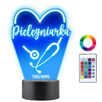 Lampka Nocna Praca Pielęgniarka Serce Twój Napis Imię Grawer Prezent 3D LED