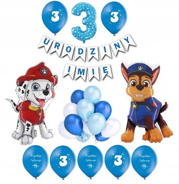 Zestaw Balony Psi Patrol Chase 3 Urodziny + Imię