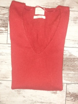 ZARA KNIT V NECK RED JUMPER PURE CASHMERE 100% M