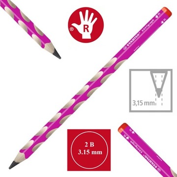 STABILO OŁÓWEK DLA PRAWORĘCZNYCH EASYGRAPH 2B RÓŻOWY NAUKA PISANIA