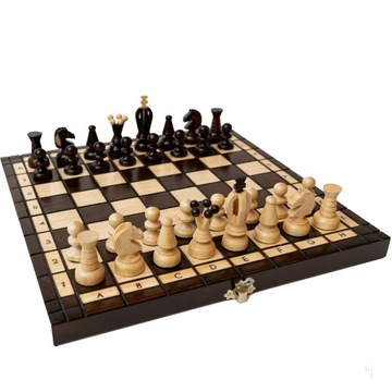 SZACHY DREWNIANE TRADYCYJNE WE WKŁADCE 32cm PRODUCENT Chess Made