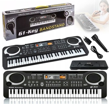 KEYBOARD PIANINKO ORGANY PIANINO ELEKTRONICZNE 61 KLAWISZY DZIECI +MIKROFON