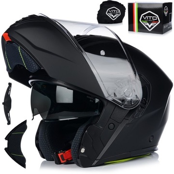 KASK MOTOCYKLOWY | VITO FURIO BLACK MAT | SZCZĘKOWY SYSTEM PINLOCK + BLENDA