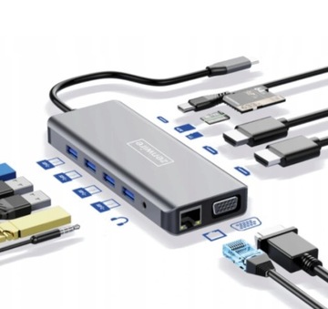 АДАПТЕР-ХАБ 12 в 1 USB-C 2 разъема HDMI VGA RJ45 M1