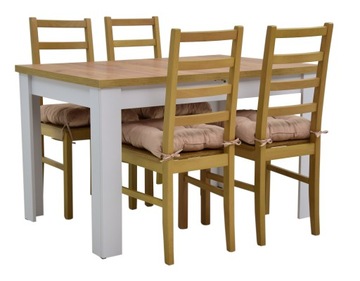 stół 80x120/160 i 4 krzesła DĄB z beżową PODUSZKĄ