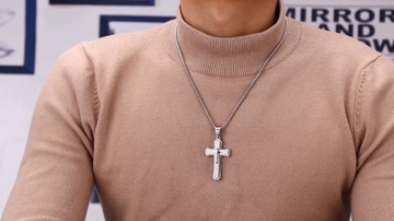 БОЛЬШОЙ СЕРЕБРЯНЫЙ КУЛОН-КРЕСТ НА СТАЛЬНОЙ ЦЕПИ