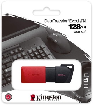 PENDRIVE 128GB KINGSTON DATA TRAVELER EXODIA M USB3.2 Gen1 CZERWONY SZYBKI