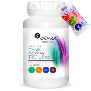 Cynk organiczny TRIO 15mg włosy skóra VEGE 100 TAB