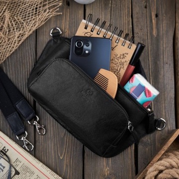 ЖЕНСКАЯ ЧЕРНАЯ КОЖАНАЯ НАСТЕННАЯ СУМКА