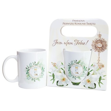 Porcelanowy Komunijny Kubek z opakowaniem Prezent Pamiątka na Komunię Syna