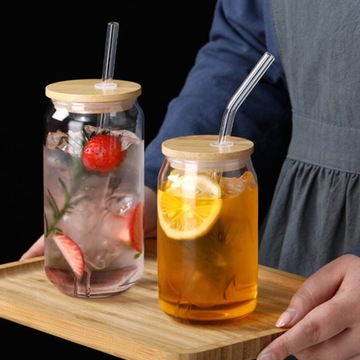 4*МНОГОФУНКЦИОНАЛЬНЫЙ НАБОР СТЕКЛЯННЫХ КРУЖЕК ДЛЯ СОКА С КРЫШКОЙ И СОЛОМОЧКОЙ 500 МЛ