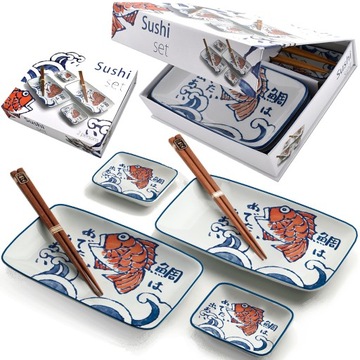 Zestaw Ceramiki Do Sushi Jasny Komplet Motyw SAKANA Ceramika Dla 2 Osób
