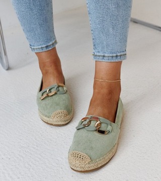 Hers Espadryle damskie zielone z łańcuchem eko zamsz r. 38