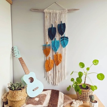 ловец снов бежевый макраме украшение листья перья