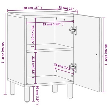 vidaXL Шкаф для ванной комнаты 38x33x58 см, массив манго