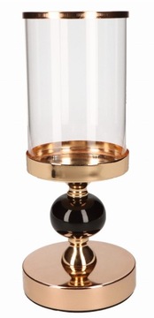 Świecznik szklany metalowy z kloszem GLAMOUR NOWOCZESNY 28cm