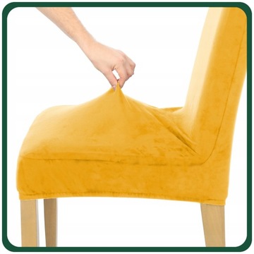 ZESTAW 4 SZT. POKROWCE POKROWIEC NA KRZESŁO MUSZTARDOWY WELUR ELASTYCZNY
