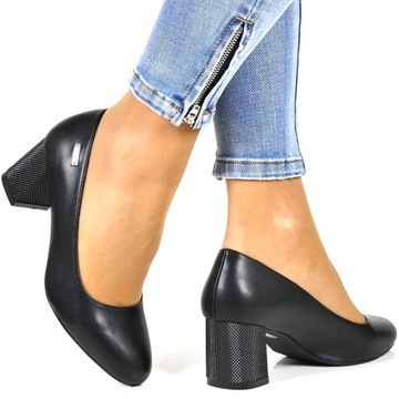 ЖЕНСКИЕ ТУФЛИ НА ВЫСОКОМ КАБЛУКЕ, МАТОВЫЙ ЧЕРНЫЙ, ДЕКОРАТИВНЫЙ КАБЛУК